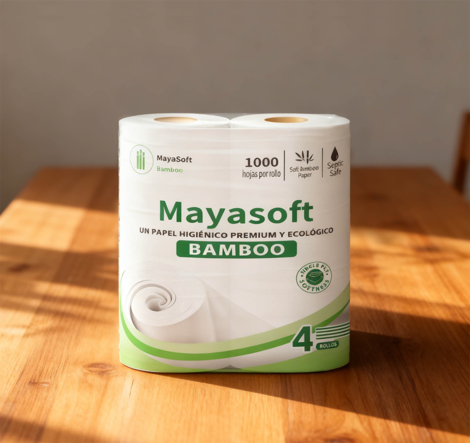 Pack 4 Rollos de papel higiénico Mayasoft Bamboo